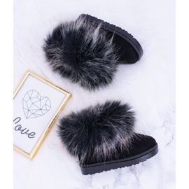 FRROCK Botas de nieve para niños con piel de zorro pequeño negro 5