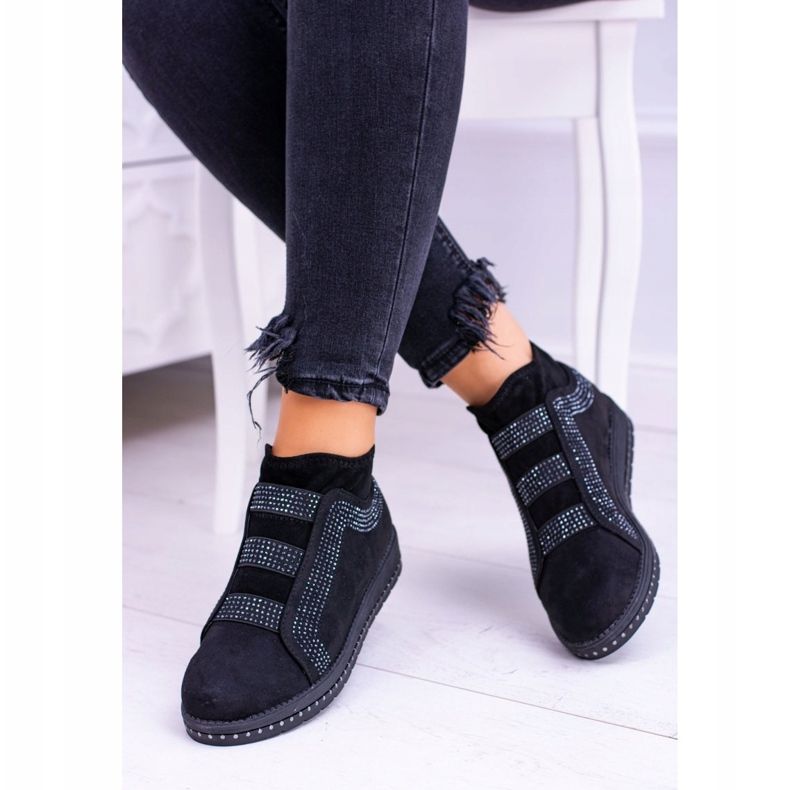 PS1 Zapatos deportivos de ante negro para mujer con circonita cúbica pequeña 2