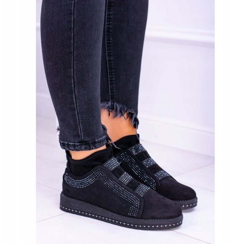 PS1 Zapatos deportivos de ante negro para mujer con circonita cúbica pequeña 1