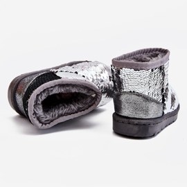 Botas de nieve plateadas cálidas para jóvenes para niños Fragmento de lentejuelas gris 3