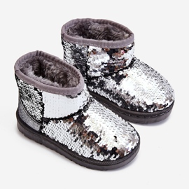 Botas de nieve plateadas cálidas para jóvenes para niños Fragmento de lentejuelas gris 2