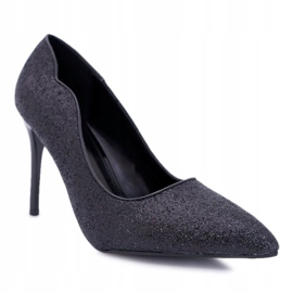 FB1 Zapatos de tacón de mujer Black Glitter Extrade negro 7