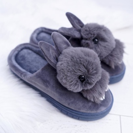 Pantuflas Clásicas De Mujer Con Conejo Gris Howi 2