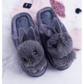 Pantuflas Clásicas De Mujer Con Conejo Gris Howi 1