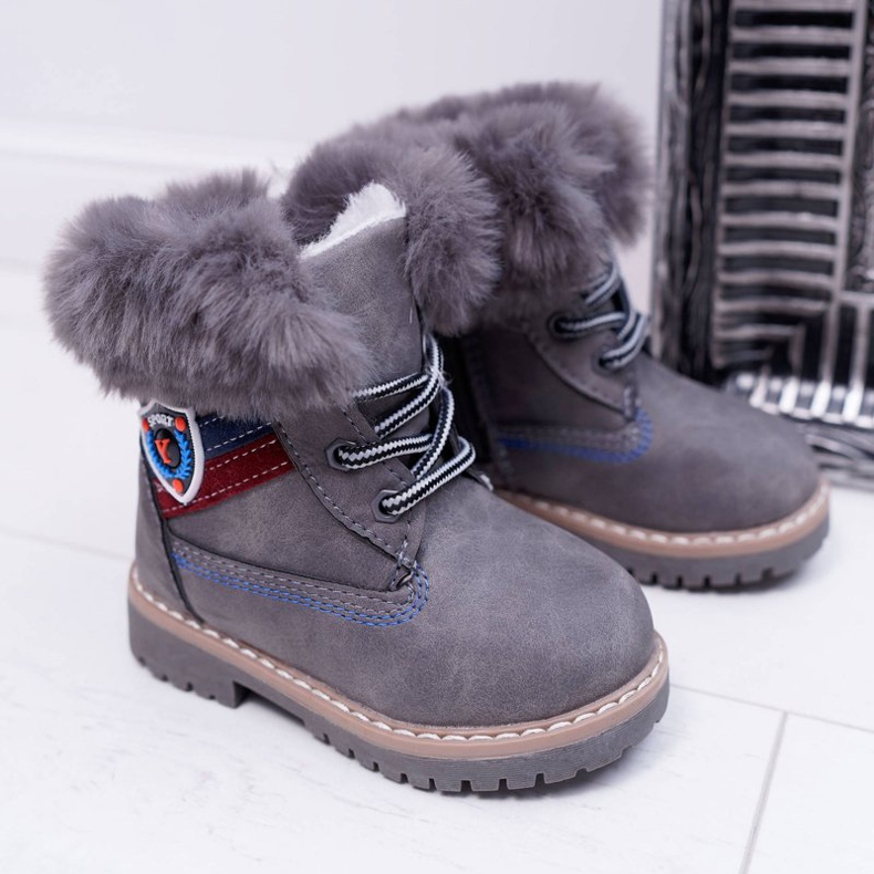 Bota Infantil Niño Con Piel Trappers Cálidos Gris Cobi 2
