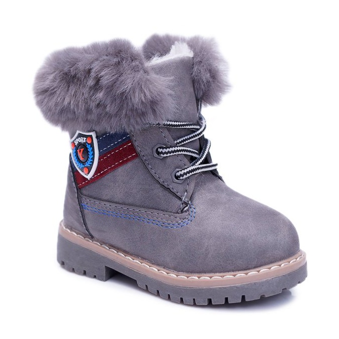Bota Infantil Niño Con Piel Trappers Cálidos Gris Cobi 1