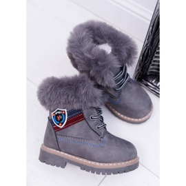 Bota Infantil Niño Con Piel Trappers Cálidos Gris Cobi 3