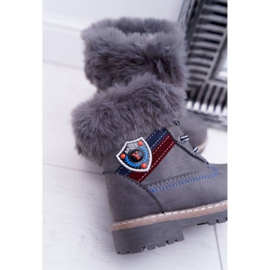 Bota Infantil Niño Con Piel Trappers Cálidos Gris Cobi 4