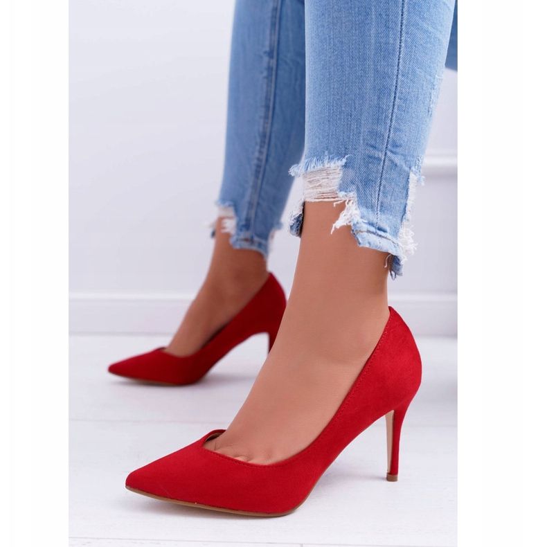 FB1 Stilettos de ante para mujer en rojo Spitz crema 1