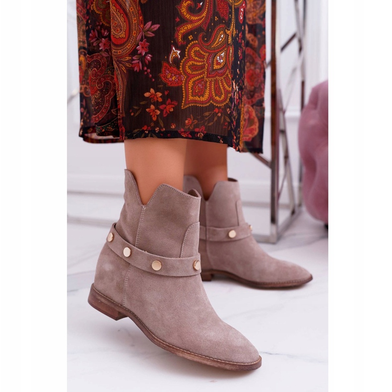 Botas Planas Mujer Laura Messi 1890 Ante Cuero Beige Darmah 2