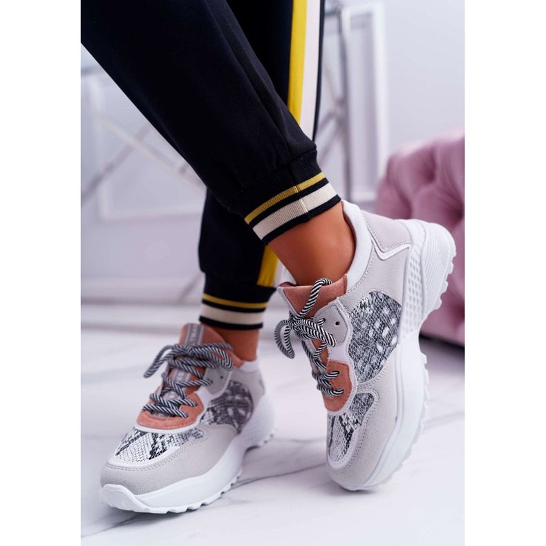 NFR Zapatillas Deportivas Mujer Suela Alta Piel Serpiente Rosa Chillout rosado gris 2