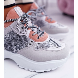 NFR Zapatillas Deportivas Mujer Suela Alta Piel Serpiente Rosa Chillout rosado gris 4