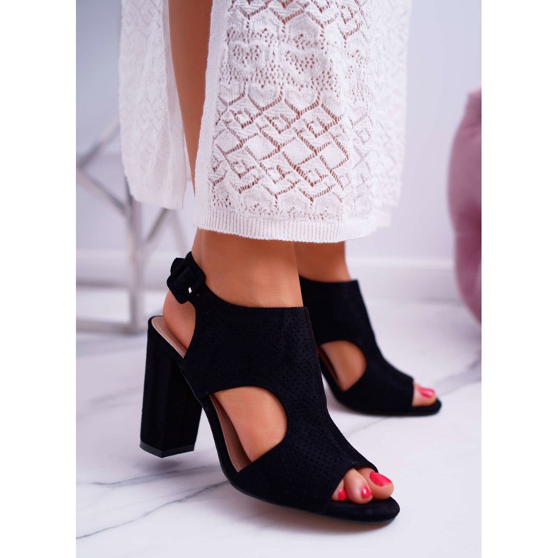 HAN Sandalias De Mujer Con Tacón Abierto Ante Negro HiBaby 1