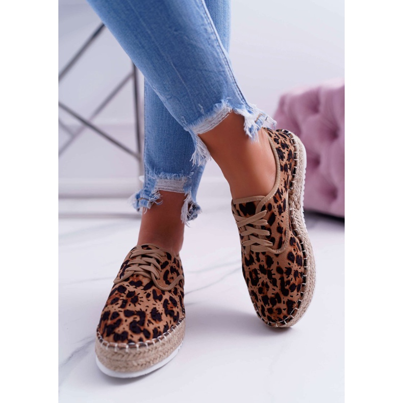 HAN Alpargatas de mujer con cordones ante leopardo MyShoes marrón 2