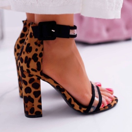 FRERY Sandalias de mujer en tacón alto con estampado de leopardo Dolimo marrón 3