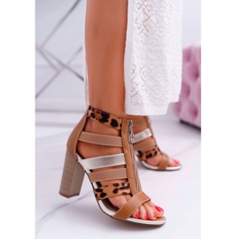 FE1 Sandalias De Mujer En El Tacón Elegante Cremallera En La Parte Delantera Rahel marrón 1