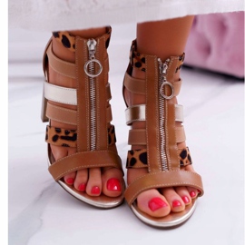 FE1 Sandalias De Mujer En El Tacón Elegante Cremallera En La Parte Delantera Rahel marrón 2