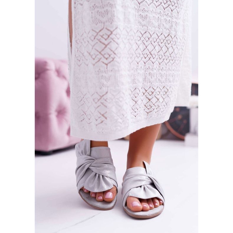 EVE Pantuflas de mujer con lazo de asiento gris 2