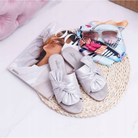 EVE Pantuflas de mujer con lazo de asiento gris 5