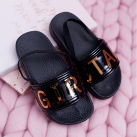 FRROCK Pantuflas para niños, juveniles, con letras doradas, niña, estrella, negro, Bambi 1