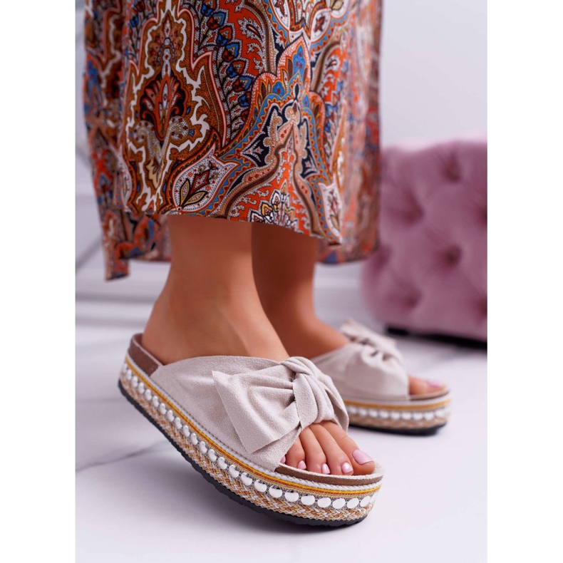 Pantuflas de Mujer Suela Gruesa con Lazos Beige Milady 1