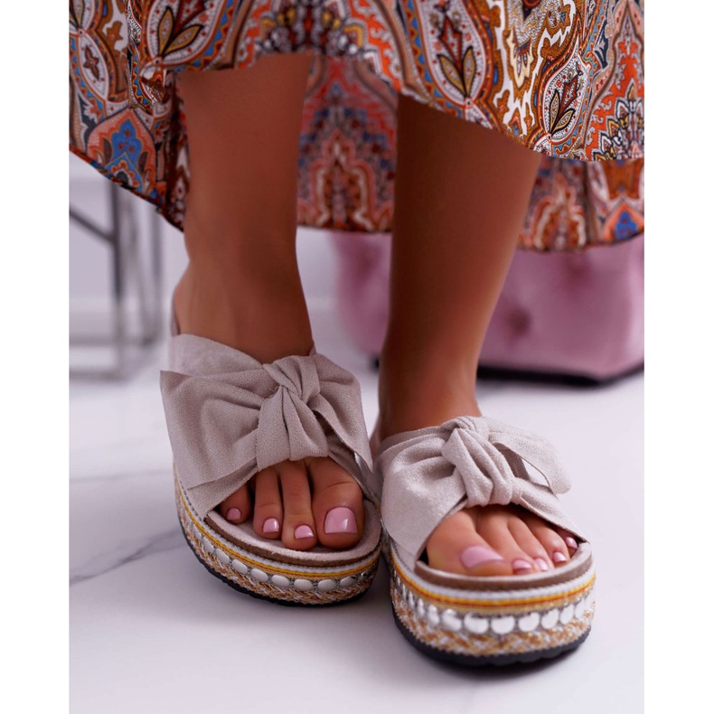 Pantuflas de Mujer Suela Gruesa con Lazos Beige Milady 2