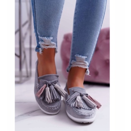 EVE Mocasines de mujer, ante con flecos, batista gris 2