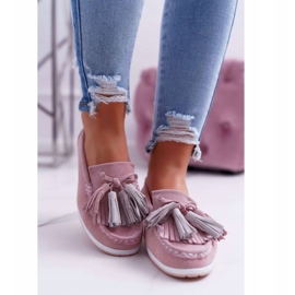 EVE Mocasines de mujer, ante con flecos, batista rosa rosado 2