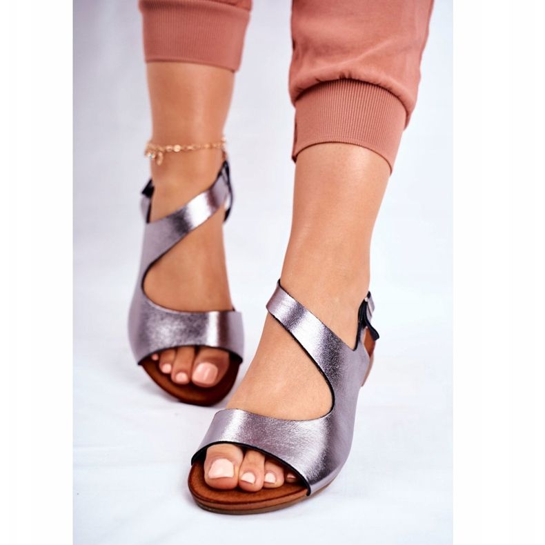 Sandalias Mujer Laura Messi 1116 Cuero Metalizado Vollare multicolor gris 2