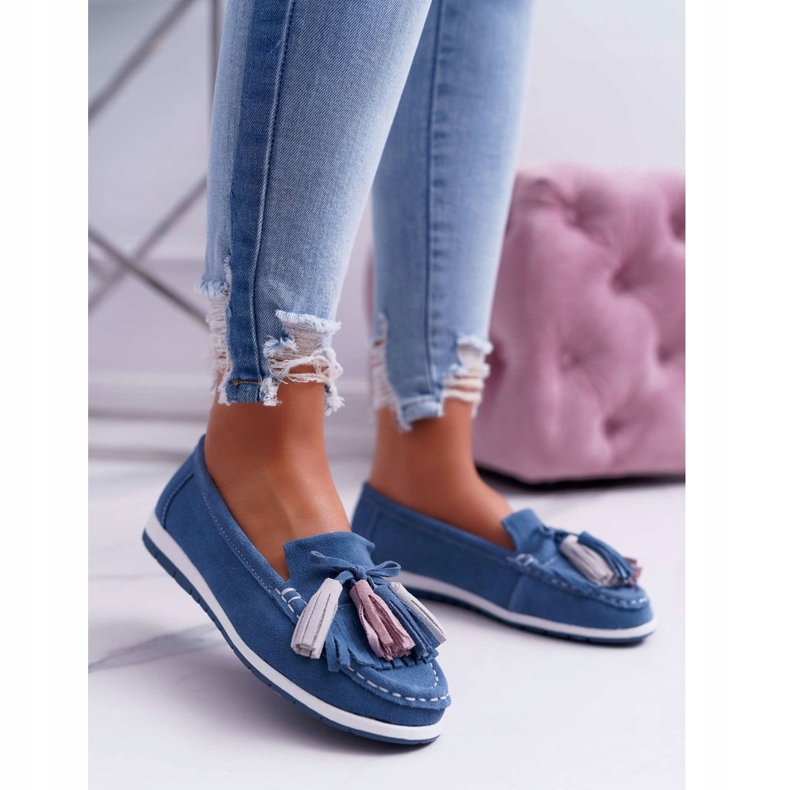 EVE Mocasines de Mujer, Ante con Flecos, Azul Batist 1