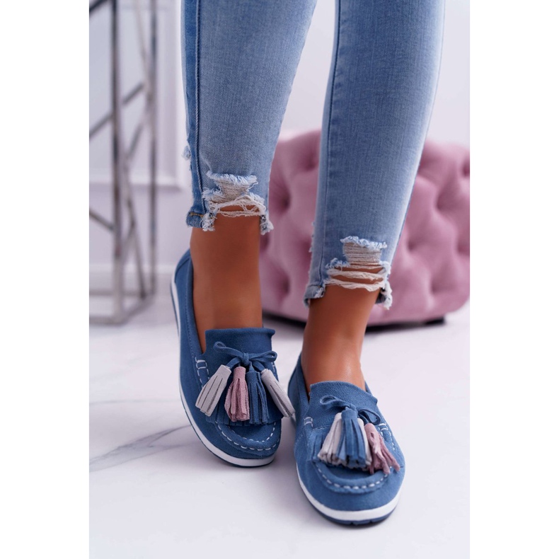 EVE Mocasines de Mujer, Ante con Flecos, Azul Batist 2