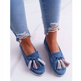 EVE Mocasines de Mujer, Ante con Flecos, Azul Batist 3