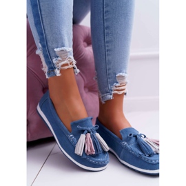 EVE Mocasines de Mujer, Ante con Flecos, Azul Batist 5