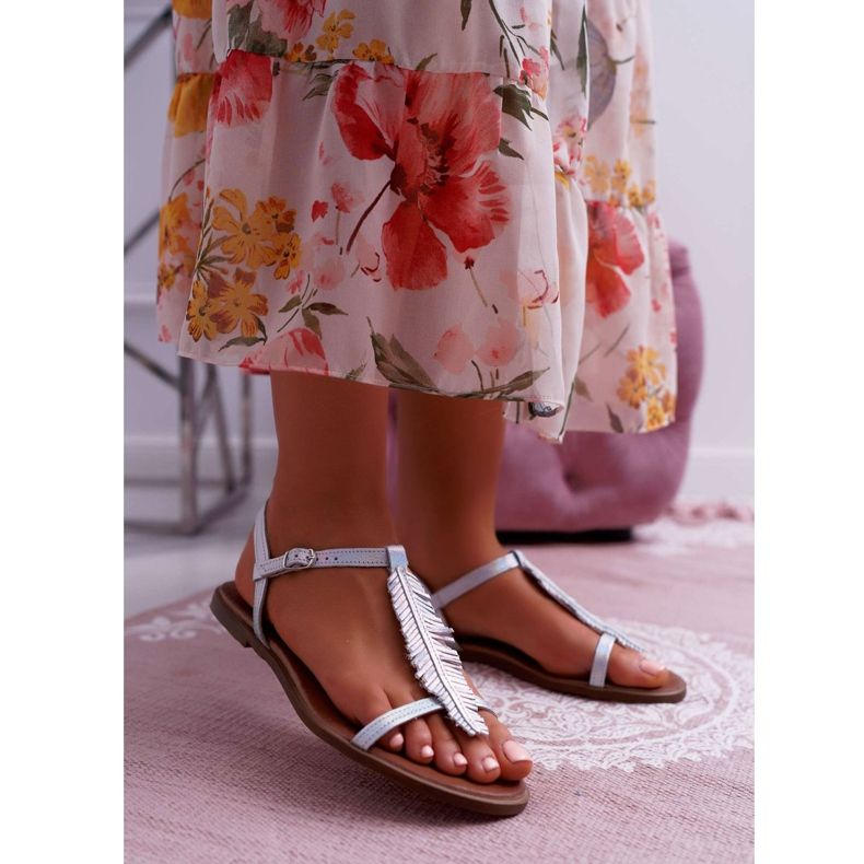 Sandalias Mujer Piel Planas Plateado Nicole 2383 gris 1