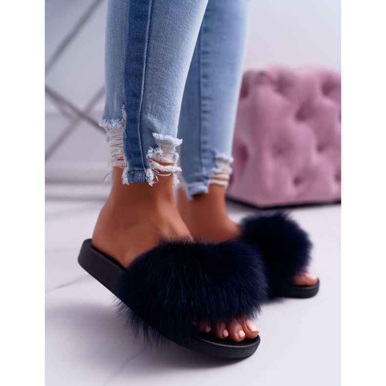 Pantuflas de Mujer con Piel Natural Naturis Azul Marino 1