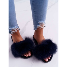 Pantuflas de Mujer con Piel Natural Naturis Azul Marino 2
