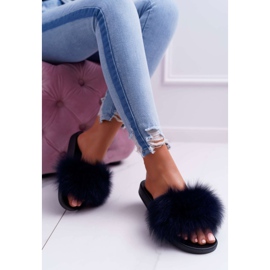 Pantuflas de Mujer con Piel Natural Naturis Azul Marino 3