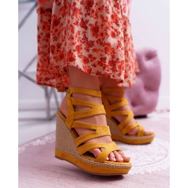 FE1 Sandalias de mujer con cuña, hilo amarillo, Liluena 1