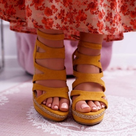 FE1 Sandalias de mujer con cuña, hilo amarillo, Liluena 2