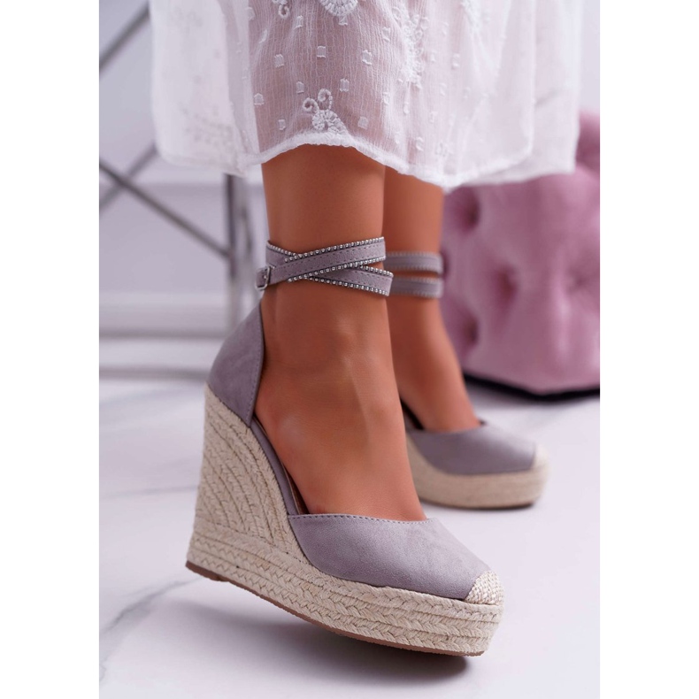 FRBS Sandalias De Mujer Con Cuña De Lino Gris Canterola 1