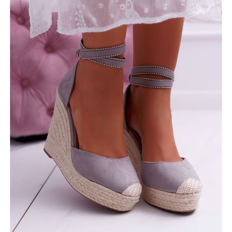 FRBS Sandalias De Mujer Con Cuña De Lino Gris Canterola 2