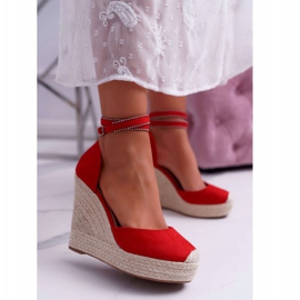 FB2 Sandalias De Mujer Con Cuña De Lino Rojo Canterola 1