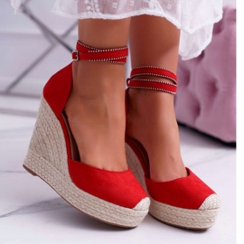 FB2 Sandalias De Mujer Con Cuña De Lino Rojo Canterola 2