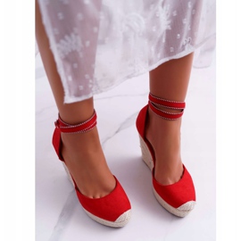 FB2 Sandalias De Mujer Con Cuña De Lino Rojo Canterola 3