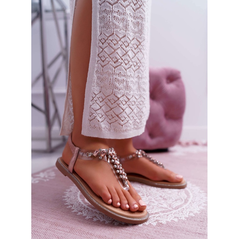 FRERY Sandalias De Mujer Sin Cordones Con Circonitas Champán Satina rosado 1