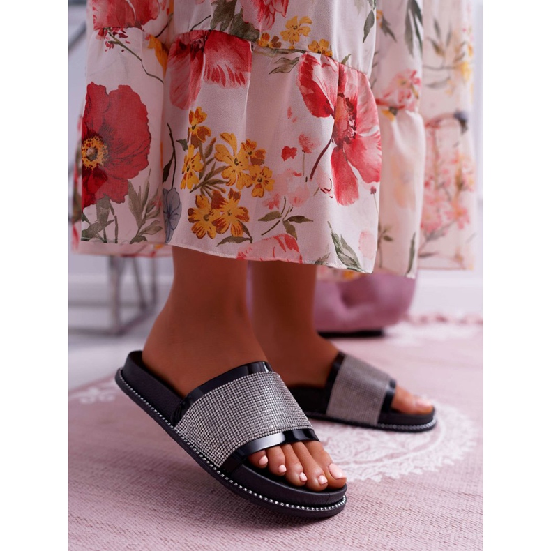 FRBS Pantuflas de mujer perfiladas con circonitas, Negro Rentre 1