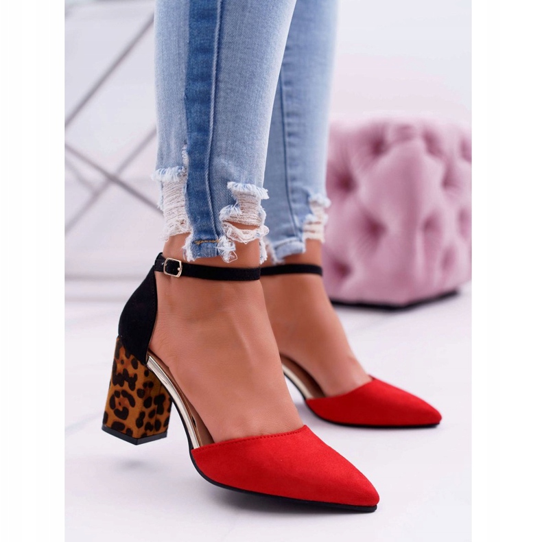 PS1 De Mujer Zapatos De Tacón Leopardo Rojo Ferri marrón negro 1