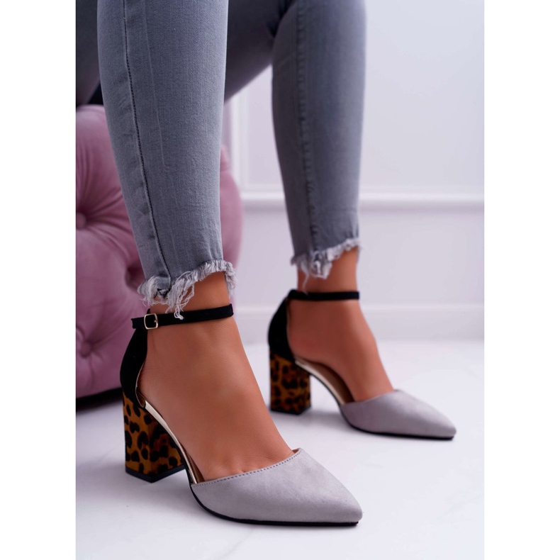 PS1 Zapatos de salón para mujer con tacón Leopardo Gris Ferri marrón negro 2