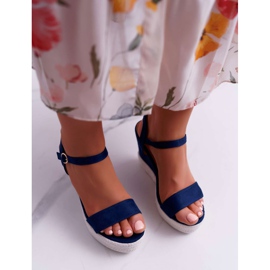 BUGO Sandalias Mujer Con Cuña De Lino Azul Marino Liviana 3