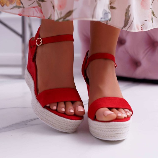 BUGO Sandalias De Mujer Con Cuña De Lino Rojo Liviana 2